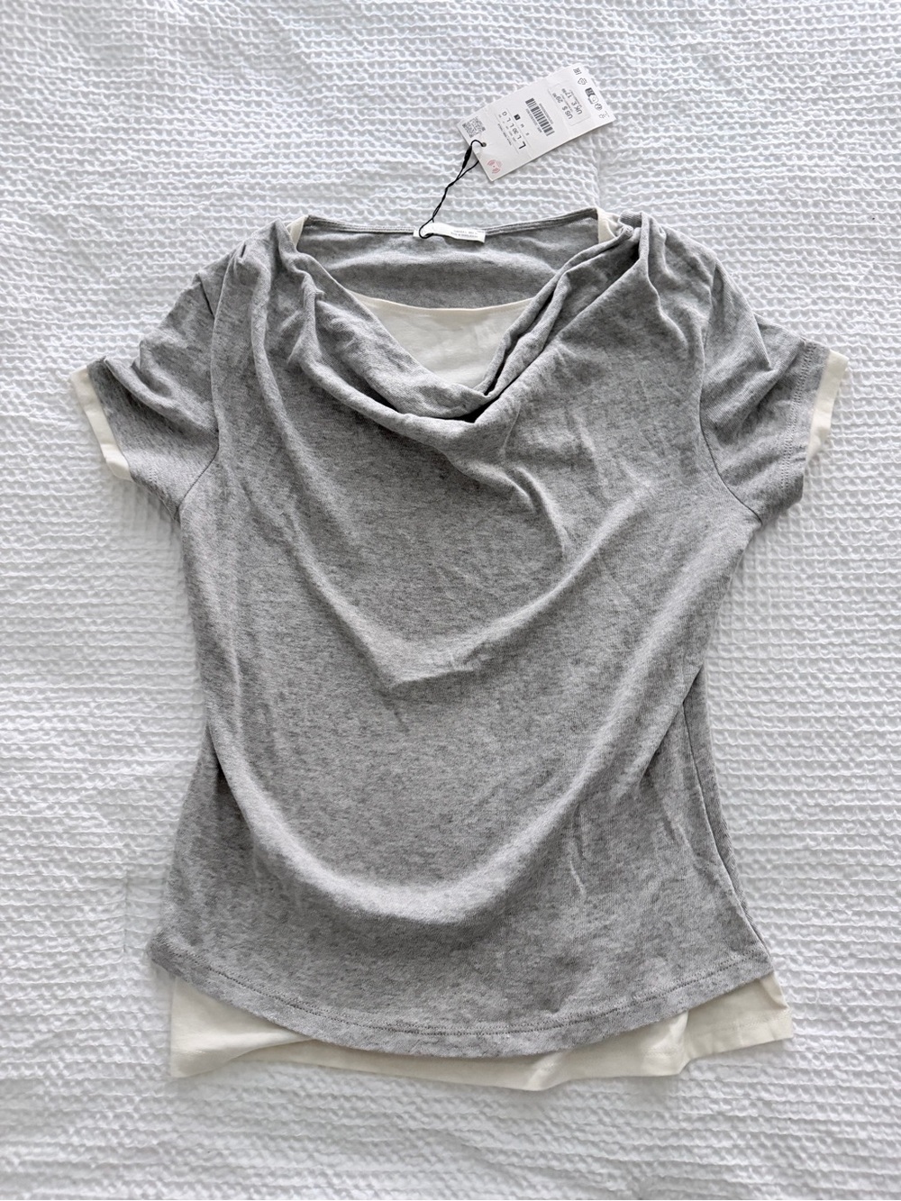 NWT Zara Light Gray Draped Cowl Neck Layered Top